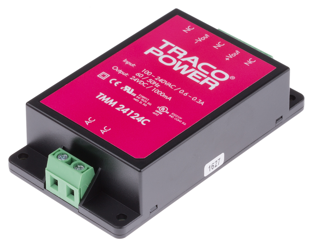 TRACOPOWER Switching Power Supply, TMM 24124C, 24V dc, 1A, 24W, 1 Output, 85 → 264V ac Input Voltage