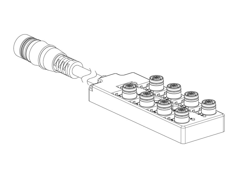 Brad from Molex 120119 Series Sensor Box, M12, 600mm cable, 5 way, 8 port