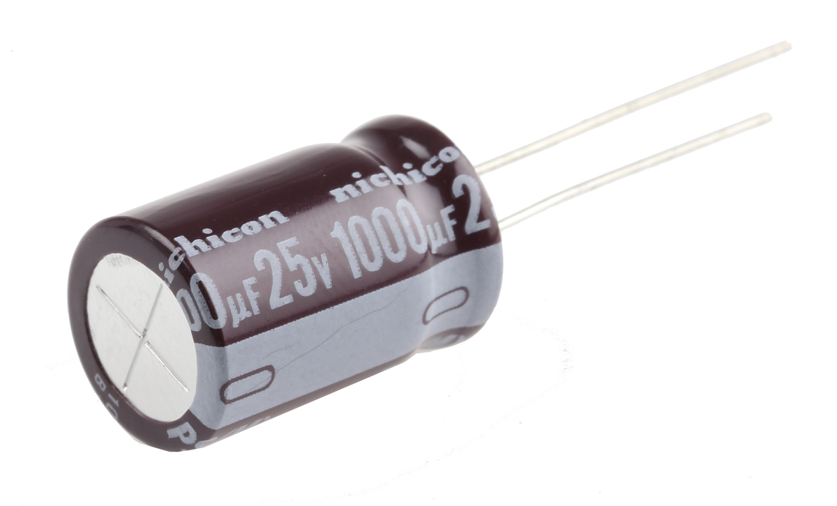 Nichicon 1000μF Aluminium Electrolytic Capacitor 25V dc, Radial, Through Hole - UPS1E102MHD
