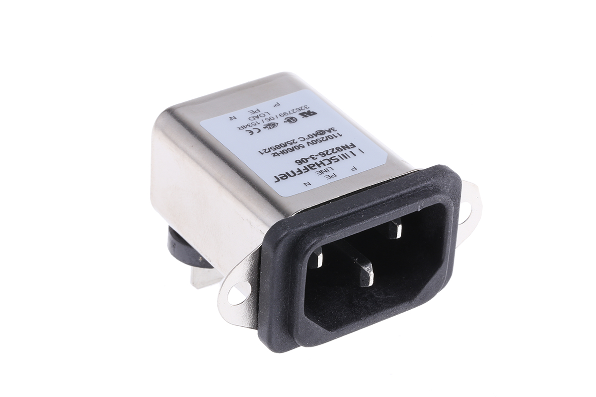 Schaffner 3A, 250 V ac Male Panel Mount IEC Inlet Filter FN9226-3-06, Faston None Fuse