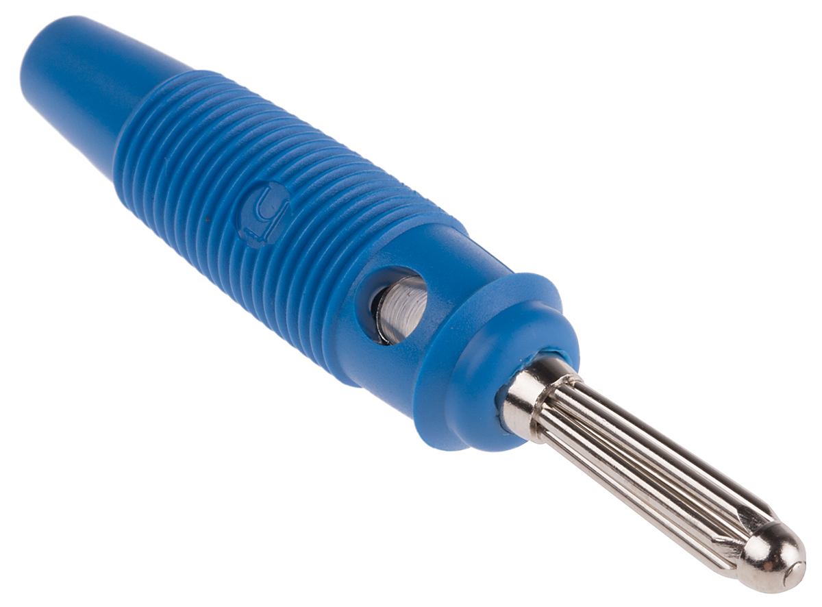 Hirschmann Test & Measurement Blue Male Banana Plug, 4 mm Connector, Solder Termination, 30A, 30 V ac, 60V dc, Nickel