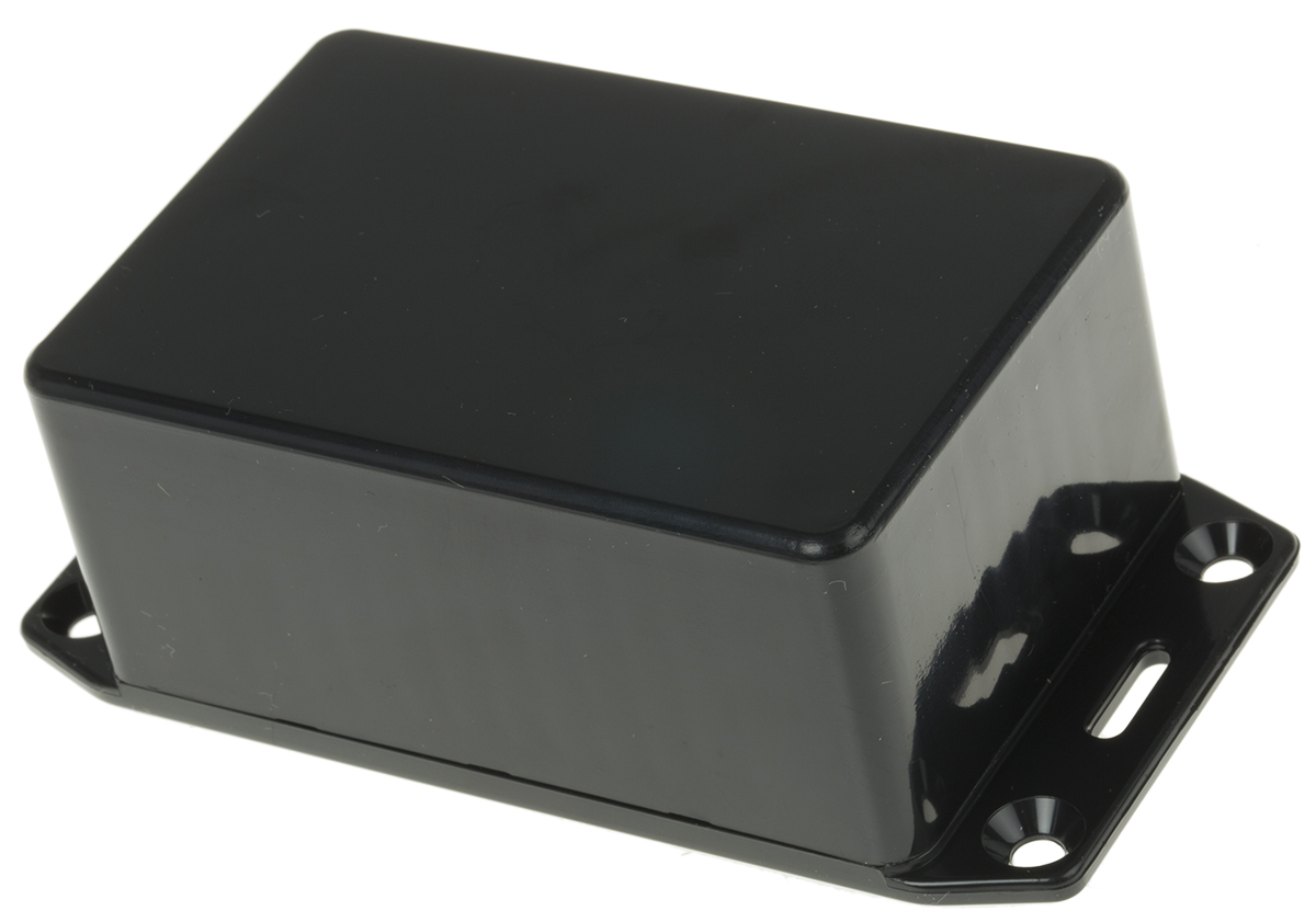 Hammond 1591 Series Black Flame Retardant ABS Enclosure, IP54, Flanged, Black Lid, 85 x 56 x 35mm