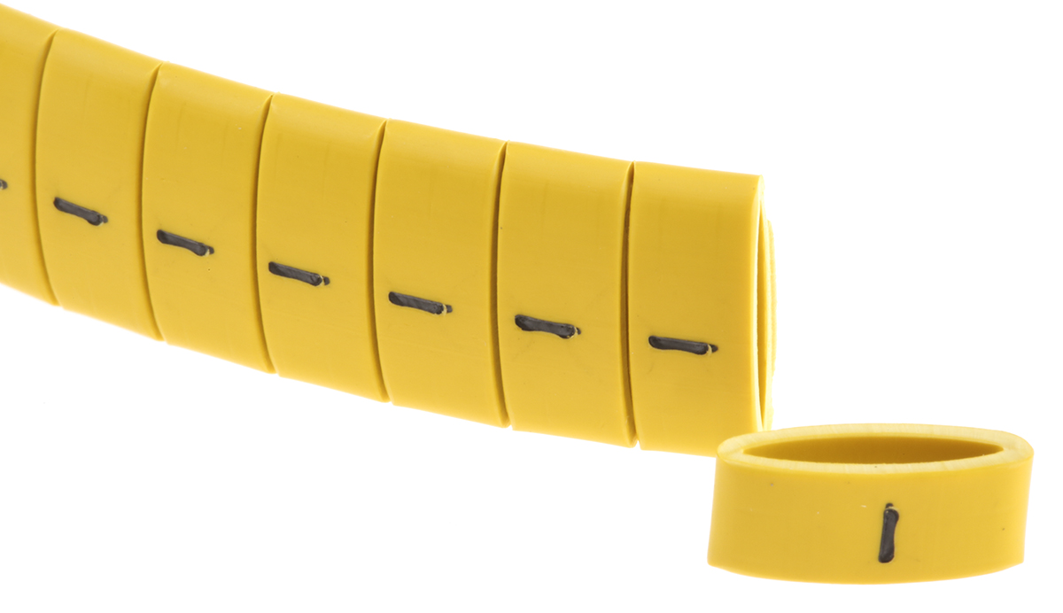 HellermannTyton HO85 Slide On Cable Markers, Black on Yellow, Pre-printed "-", 1.8 → 6.3mm Cable, 901-10181