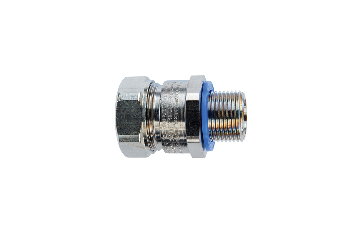 Flexicon Fixed External Thread Fitting, Conduit Fitting, 20mm Nominal Size, M20, Brass, Silver IP66, IP67, IP68, IP69