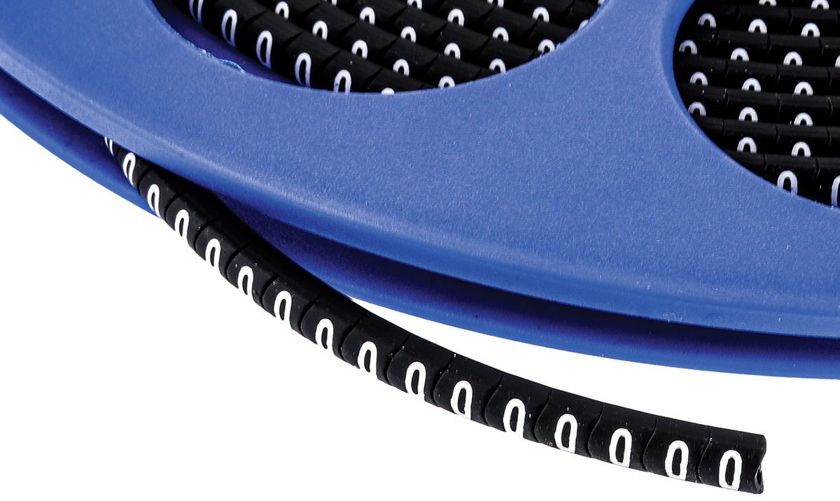 HellermannTyton Helagrip Slide On Cable Markers, White on Black, Pre-printed "0", 1 → 3mm Cable, 901-10267