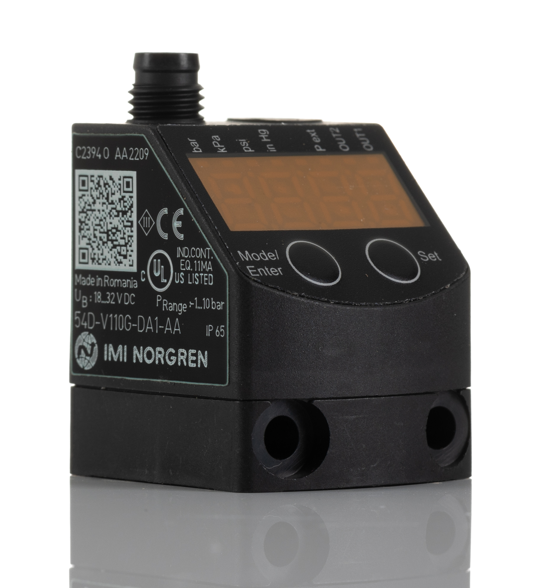Norgren Pressure Sensor, -1bar Min, 1bar Max, Transistor Output, Relative Reading