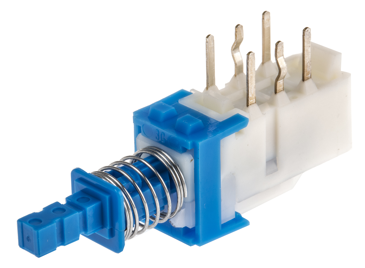 Alps Alpine Push Button Switch, Latching, PCB, DPDT, 30V dc