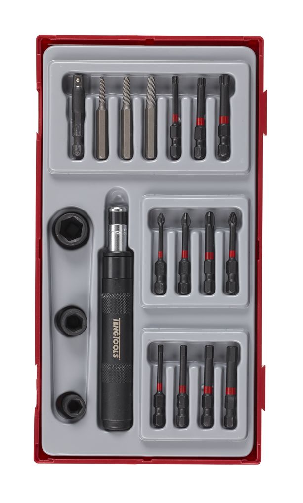 Teng Tools Impact Driver Set 19 Pieces, Hexagon, Phillips, Pozidriv, Torx