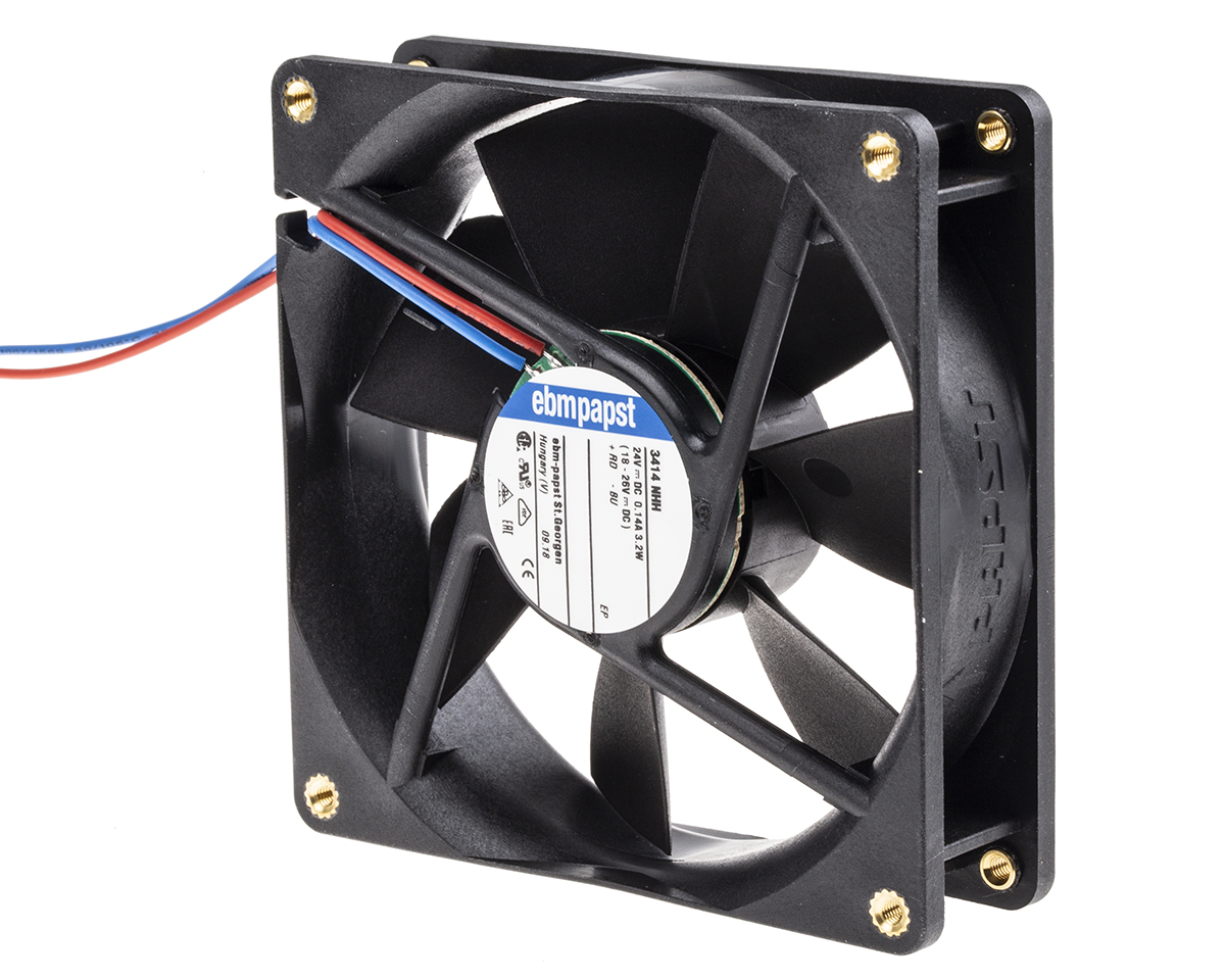 ebm-papst 3400 N Series Axial Fan, 24 V dc, DC Operation, 102m³/h, 3.2W, 92 x 92 x 25mm