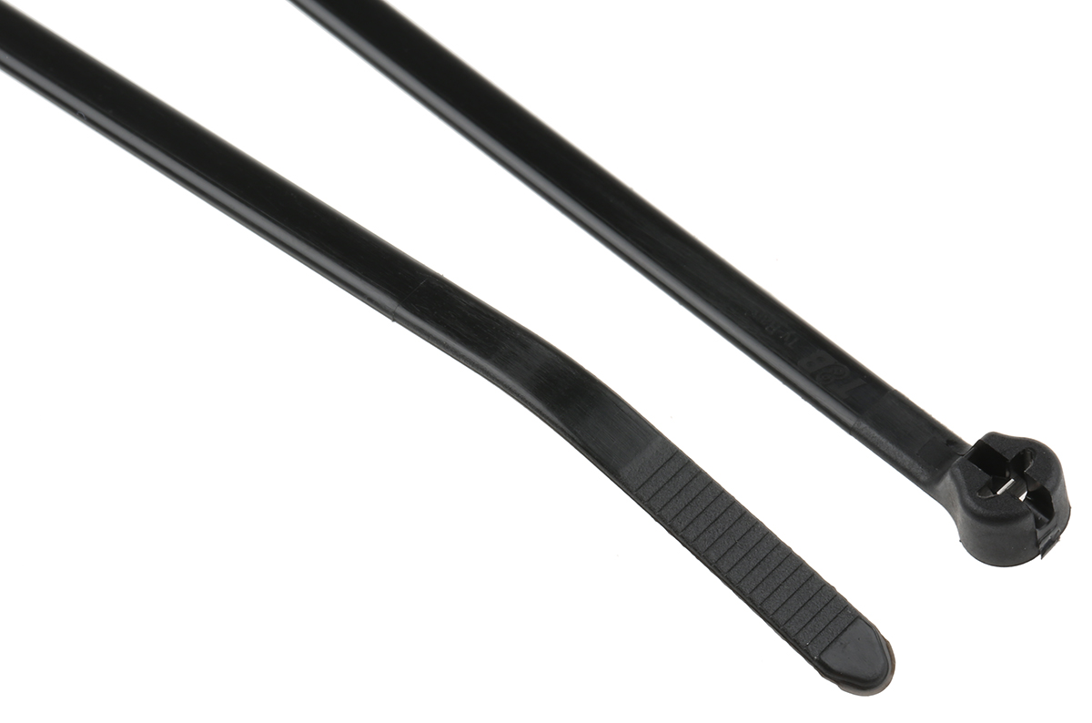 Thomas & Betts Cable Ties, Stainless Steel Barb Locking, 186mm x 4.8 mm, Black Nylon, Pk-1000