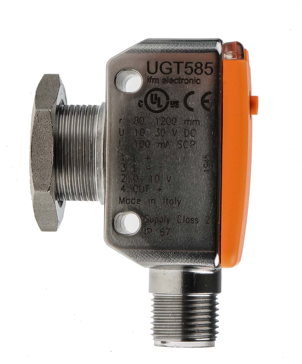 ifm electronic Ultrasonic Block Proximity Sensor, M18, 1.2 m Detection, PNP NO/NC, 10 → 30 V dc