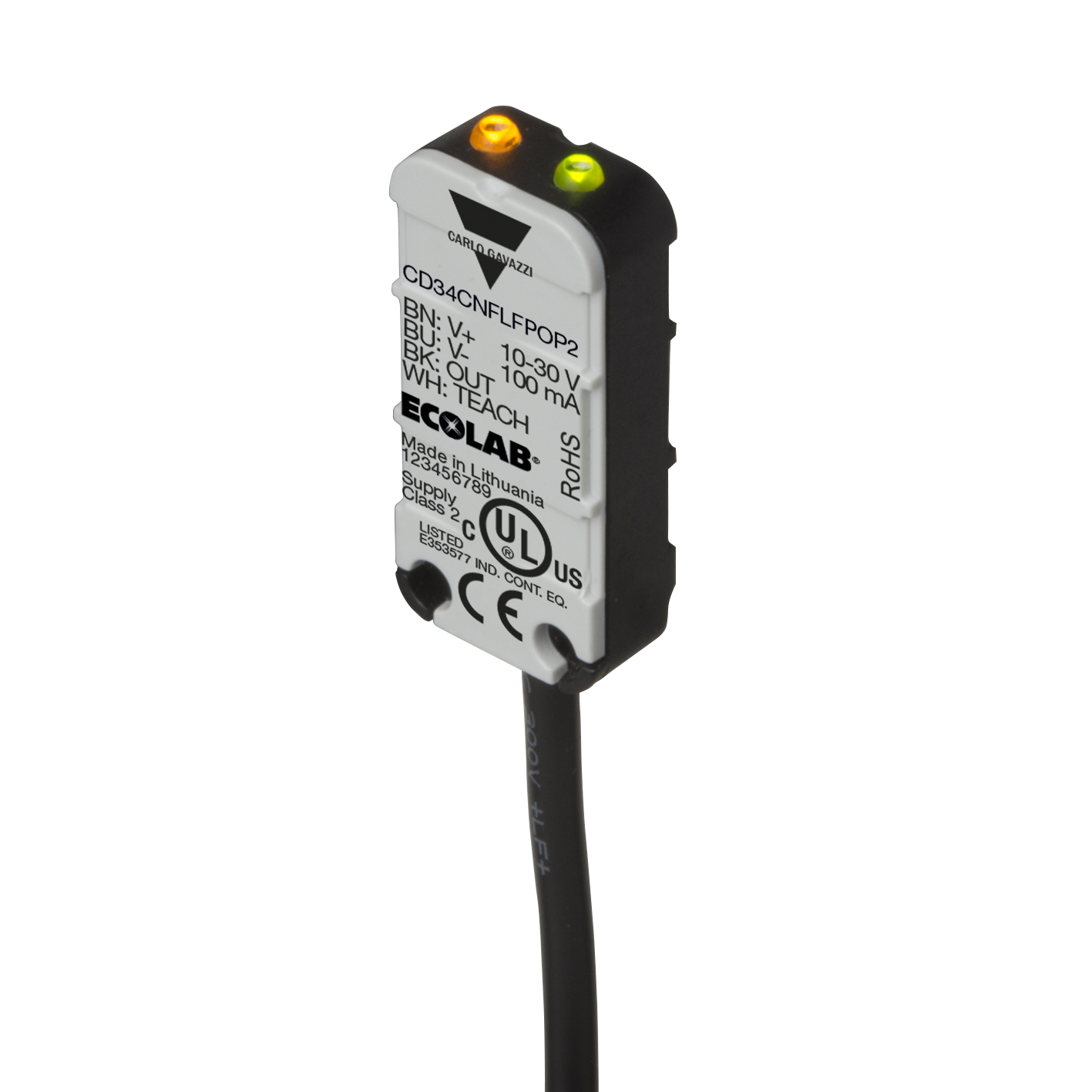 Carlo Gavazzi CD34CNFLFN Series Capacitive Sensor Level Sensor, PNP Output, Flush Mounting, Plastic Housing Body