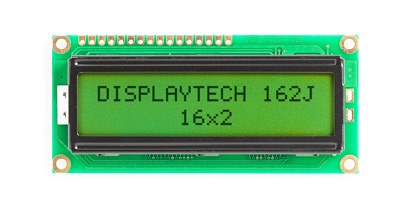 Displaytech 162J BC BW 162J Alphanumeric LCD Display, Yellow-Green on, 2 Rows by 16 Characters, Transflective
