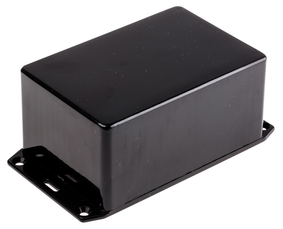 Hammond 1591 Series Black Flame Retardant ABS Enclosure, IP54, Flanged, Black Lid, 120 x 80 x 55mm