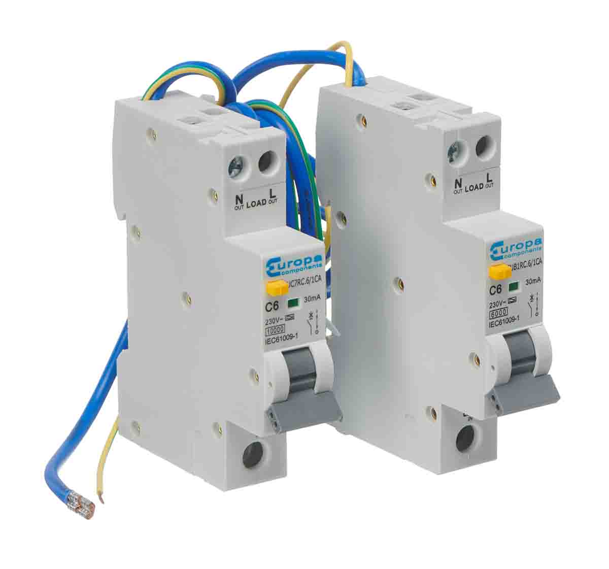 Europa RCBO, 16A Current Rating, 1P Poles, 30mA Trip Sensitivity, Type AC, EUC7R Range