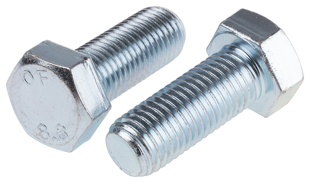 RS PRO Bright Zinc Plated Steel, Hex Bolt, M20 x 50mm