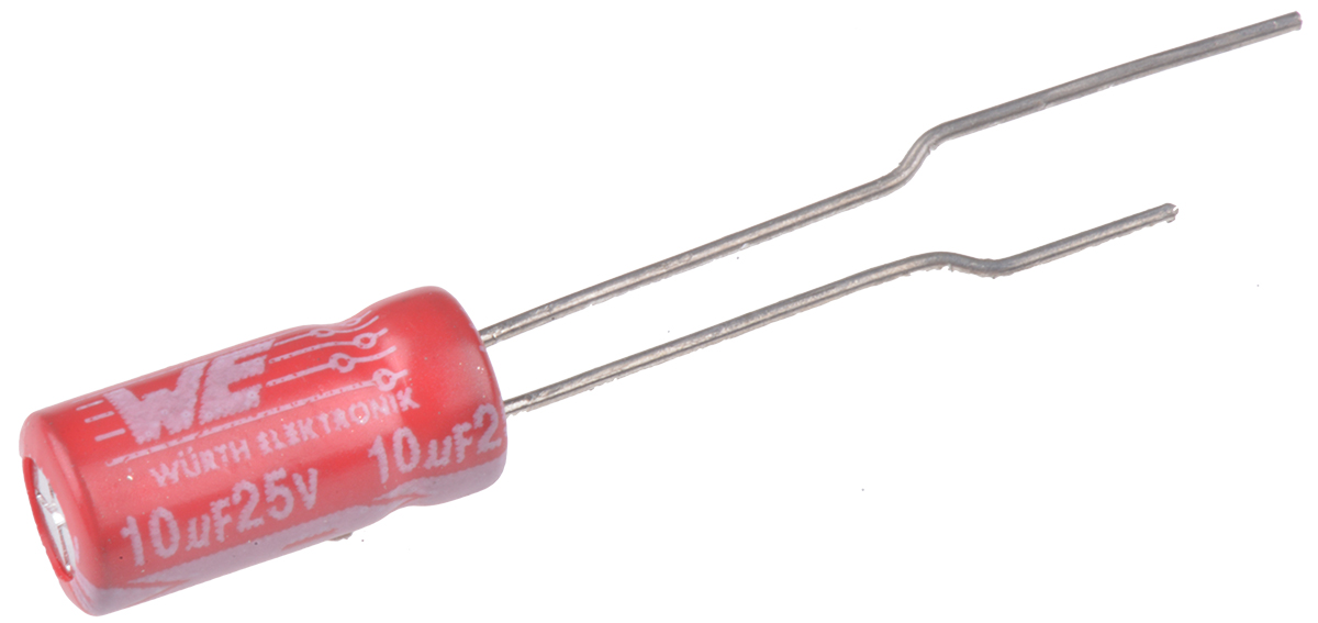 Wurth Elektronik 10μF Aluminium Electrolytic Capacitor 25V dc, Radial, Through Hole - 860160472001