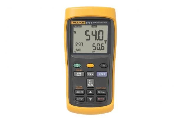 Fluke 54 II B Wired Digital Thermometer for Industrial Use, E, J, K, N, R, S, T Probe, 2 Input(s), +1767°C Max, ±0.3 K