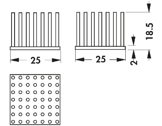 Fischer Elektronik Heatsink, Universal Square Alu, 5.2K/W, 25 x 25 x 18.5mm, Adhesive Foil, Conductive Foil
