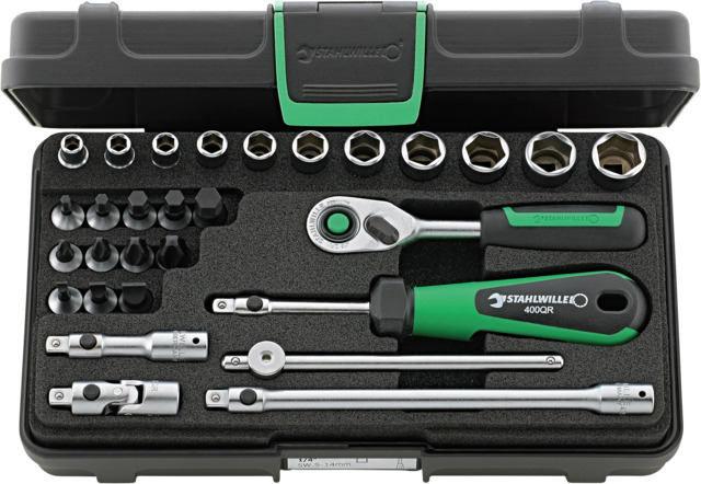 STAHLWILLE 29-Piece Metric 1/4 in Standard Socket/Bit Set with Ratchet, 6 point; Hex Bit; Phillips Bit; Slotted Bit