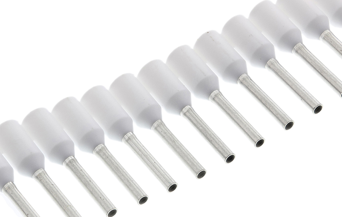 TE Connectivity Insulated Crimp Bootlace Ferrule, 8mm Pin Length, 1.1mm Pin Diameter, 0.5mm² Wire Size, White