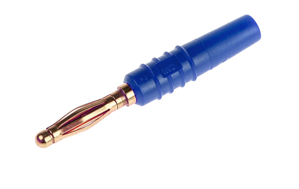 Staubli Blue Male Banana Plug, 2mm Connector, Solder Termination, 10A, 30 V, 60V dc, Gold Plating