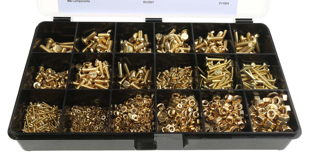 RS PRO Brass 2061 Piece Slot Drive Screw/Bolt, Nut & Washer Kit