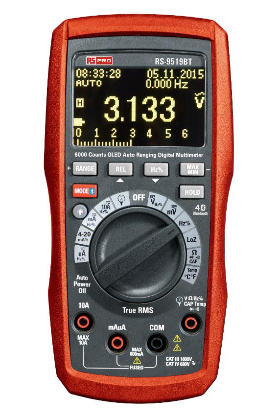 RS PRO RS-9519BT Handheld Digital Multimeter, 10A ac Max, 10A dc Max, 1000V ac Max - UKAS Calibrated