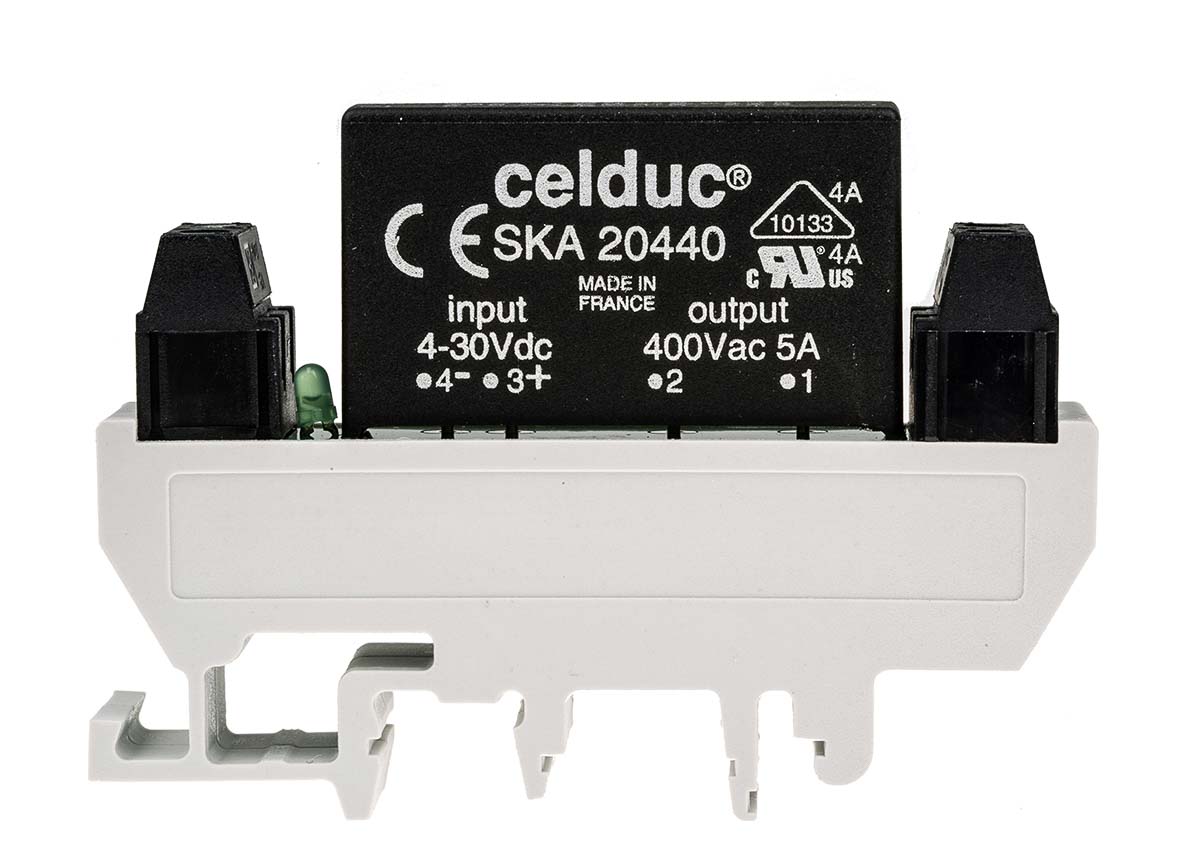 Celduc XK Series Solid State Interface Relay, 240V ac/dc Control, 5 A Load, DIN Rail Mount