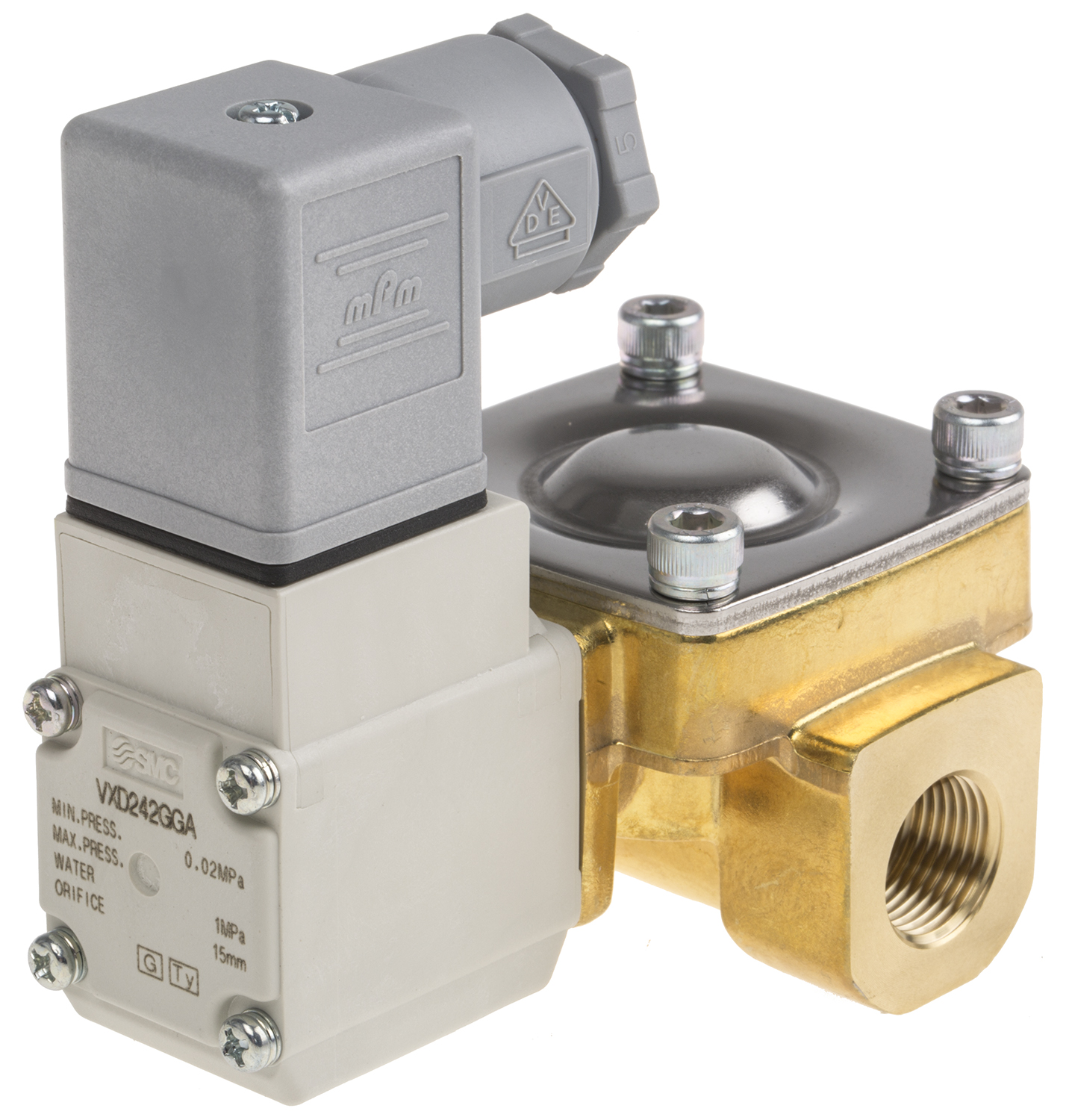 SMC 2/2 Pneumatic Solenoid Valve - Solenoid/Pilot/Spring G 3/8 VXD Series 24V dc