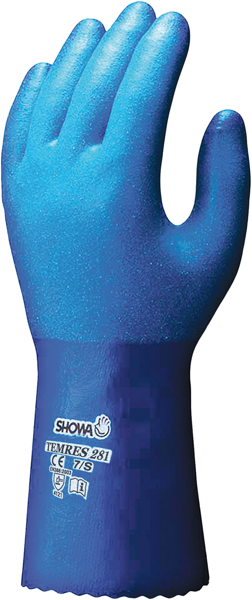 Showa 281 TEMRES Blue Nylon Nylon Work Gloves, Size 10, Aqua Polymer Coating