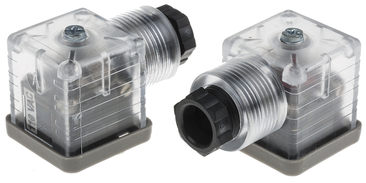 RS PRO 3P+E DIN 43650 A, Female Solenoid Valve Connector with Indicator Light, 110 V ac Voltage