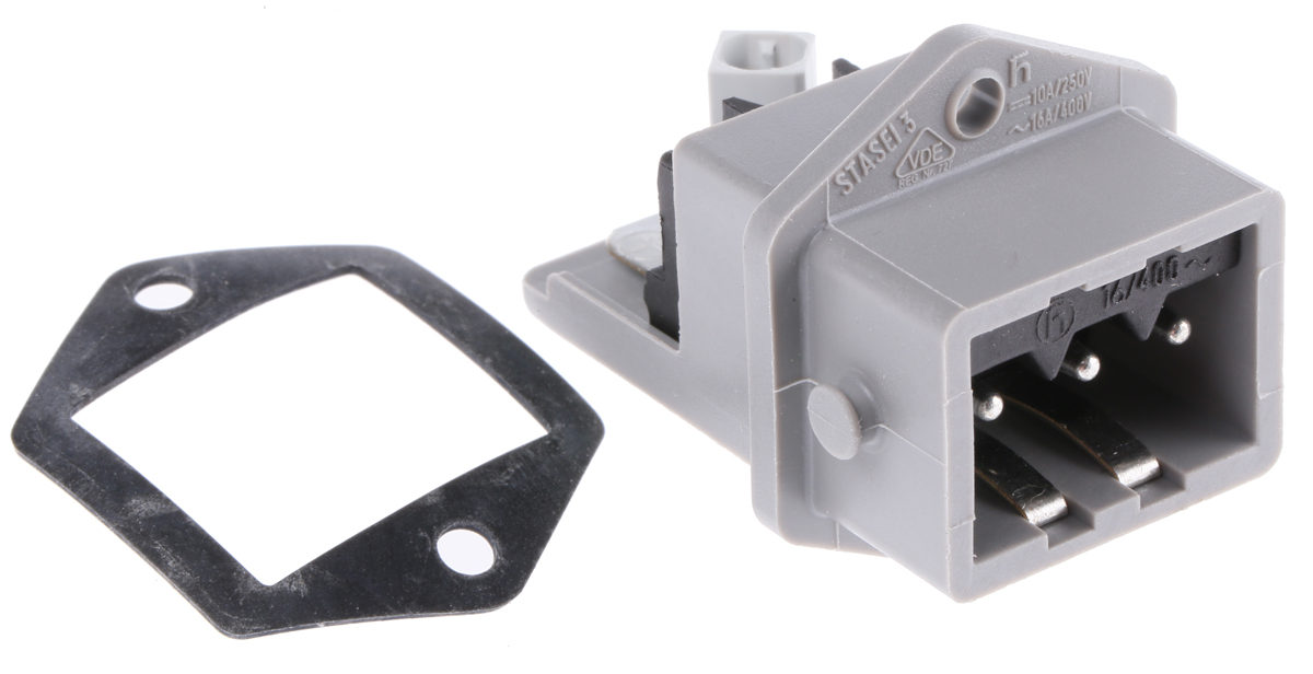 Hirschmann, ST Grey Panel Mount 3P Heavy Duty Power Connector Plug, Socket, Rated At 16A, 250 V, 400 V