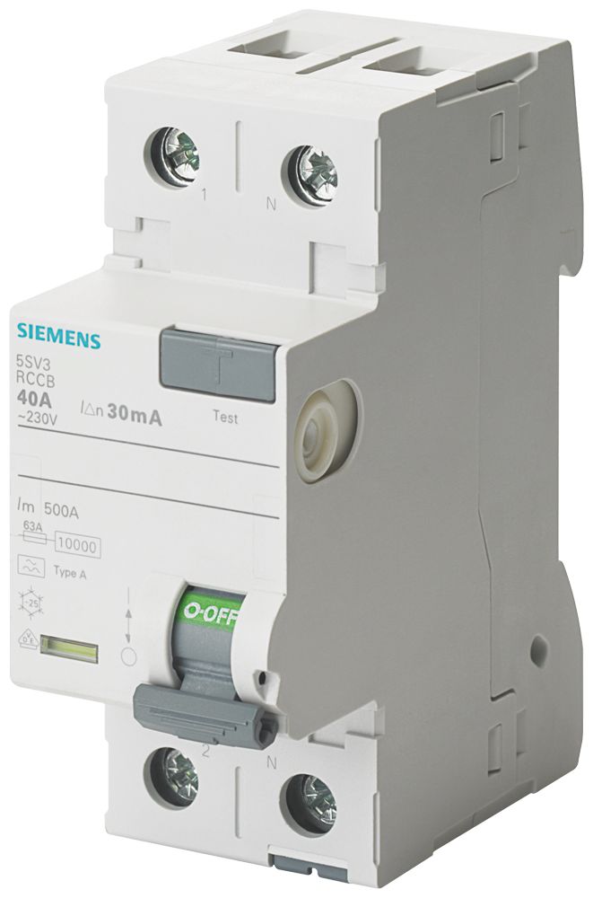Siemens 5sV3 RCCB, 63A, 2 Pole, 30mA, Type F, 230V ac