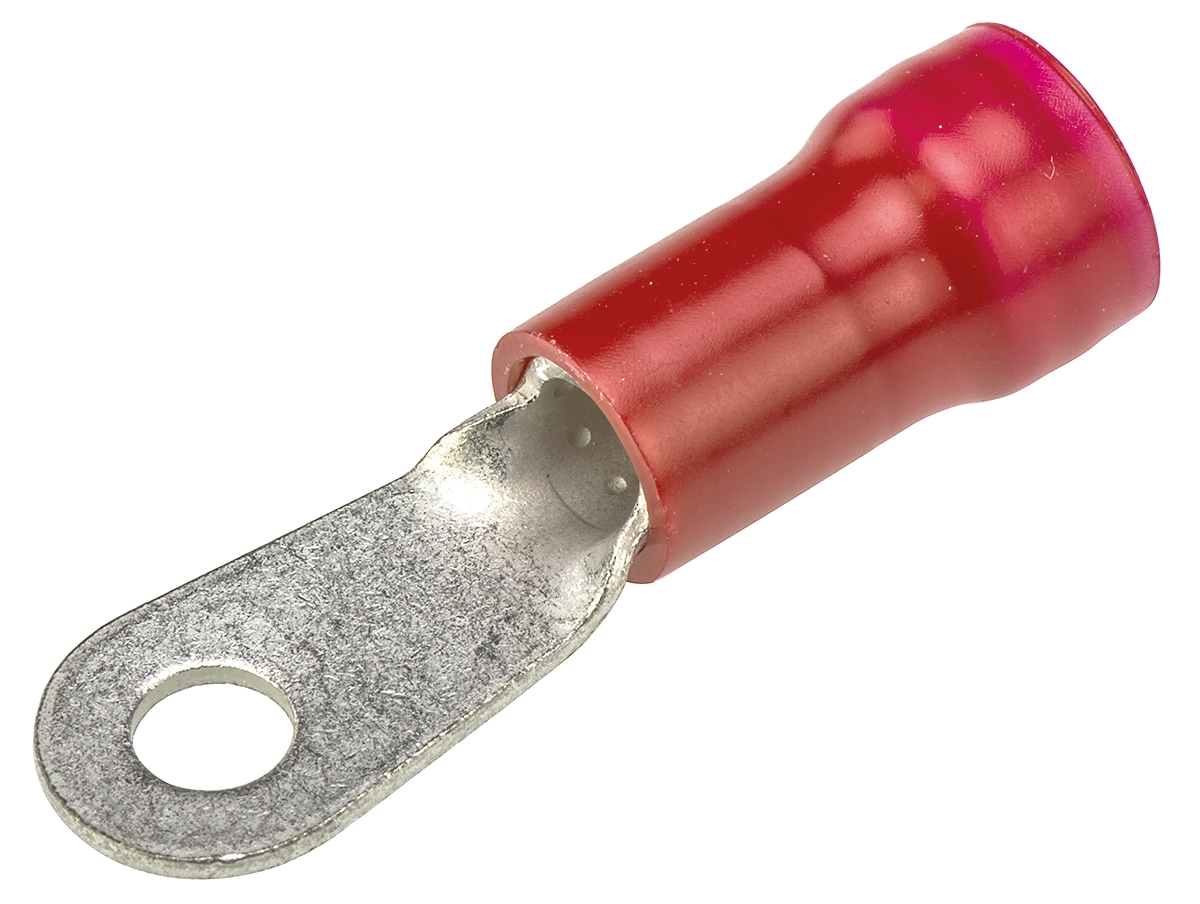 TE Connectivity, PLASTI-GRIP Insulated Ring Terminal, M5 Stud Size, 6.6mm² to 10.5mm² Wire Size, Red