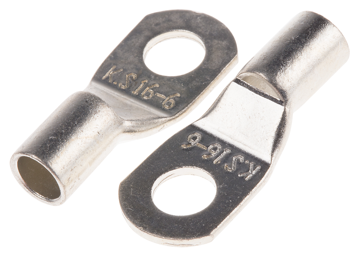 RS PRO Uninsulated Ring Terminal, M6 Stud Size, 16mm² to 16mm² Wire Size