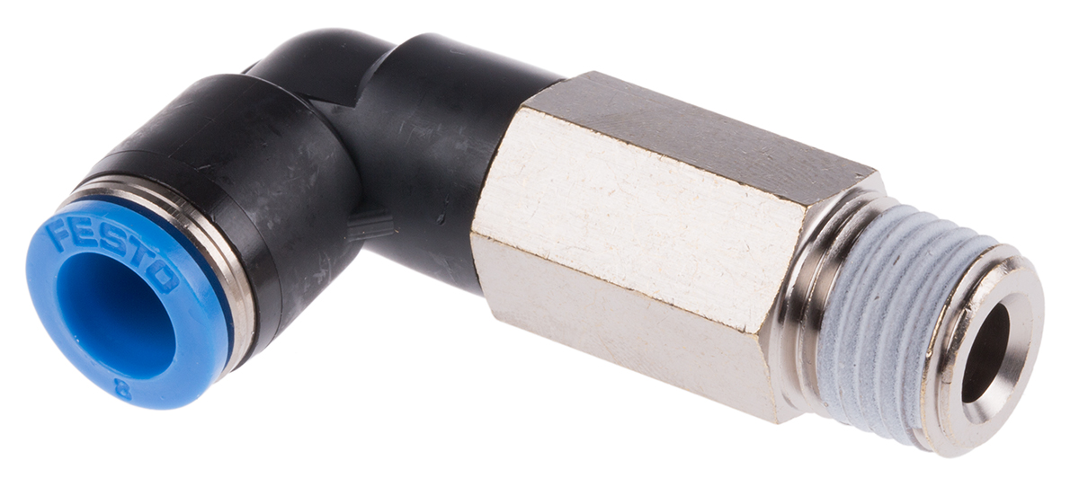 Festo QS Series Elbow Threaded Adaptor, R 1/4 Male to Push In 8 mm, Threaded-to-Tube Connection Style, 153080
