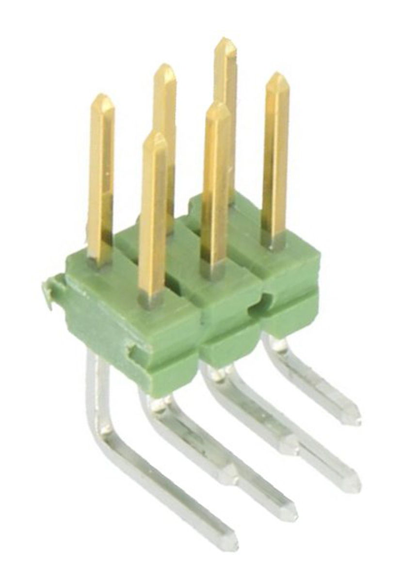 TE Connectivity AMPMODU MOD II Series Right Angle Through Hole Pin Header, 6 Contact(s), 2.54 mm Pitch, 2 Row,