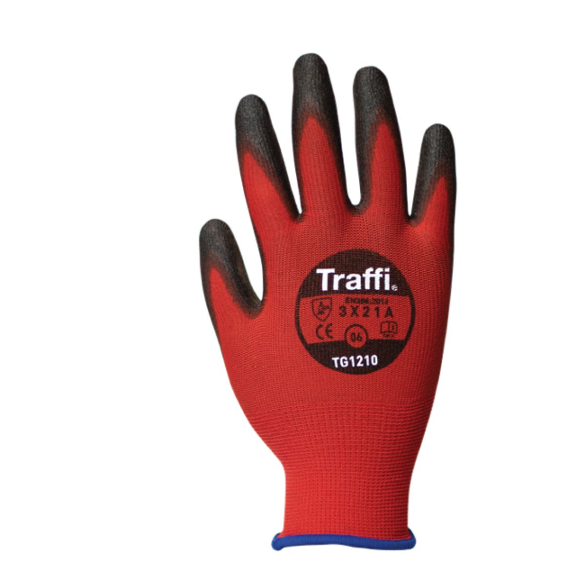 Traffi Red Polyethylene Polyurethane Cut Resistant Gloves, Size 7, Polyurethane Coating