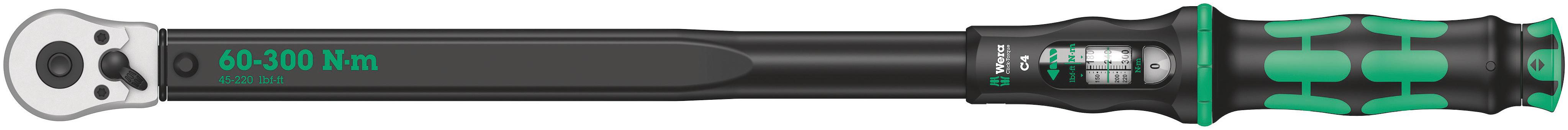 Wera C4 Click Torque Wrench, 60 → 300Nm, 1/2 in Drive, Square Drive - RS Calibrated