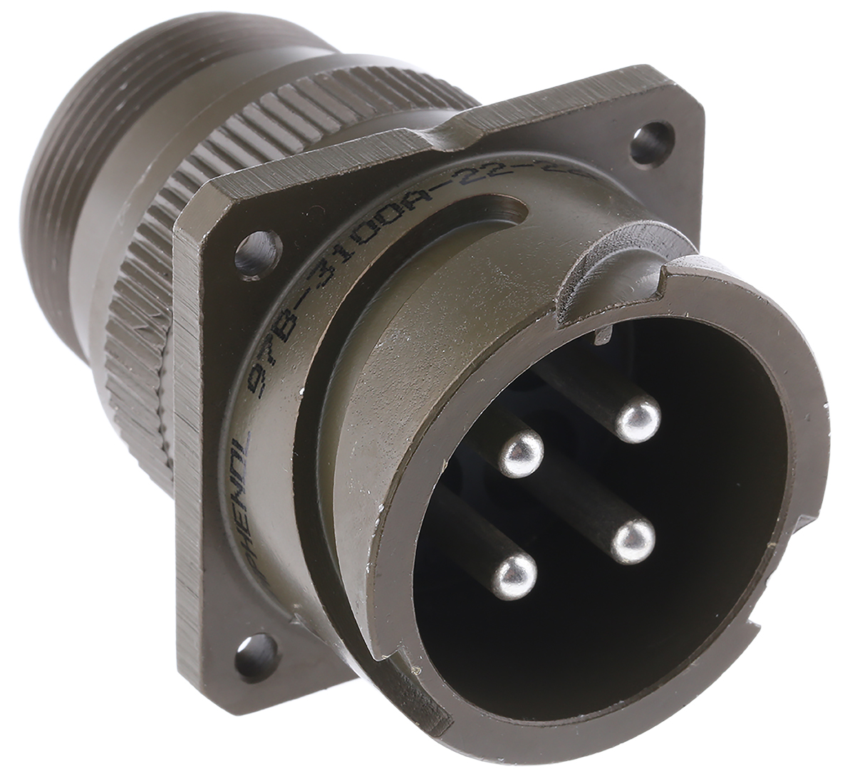 Amphenol Limited, 97B, Brass 4 Way Wall Mount MIL Spec Circular Connector Receptacle, Pin Contacts,Shell Size 22,