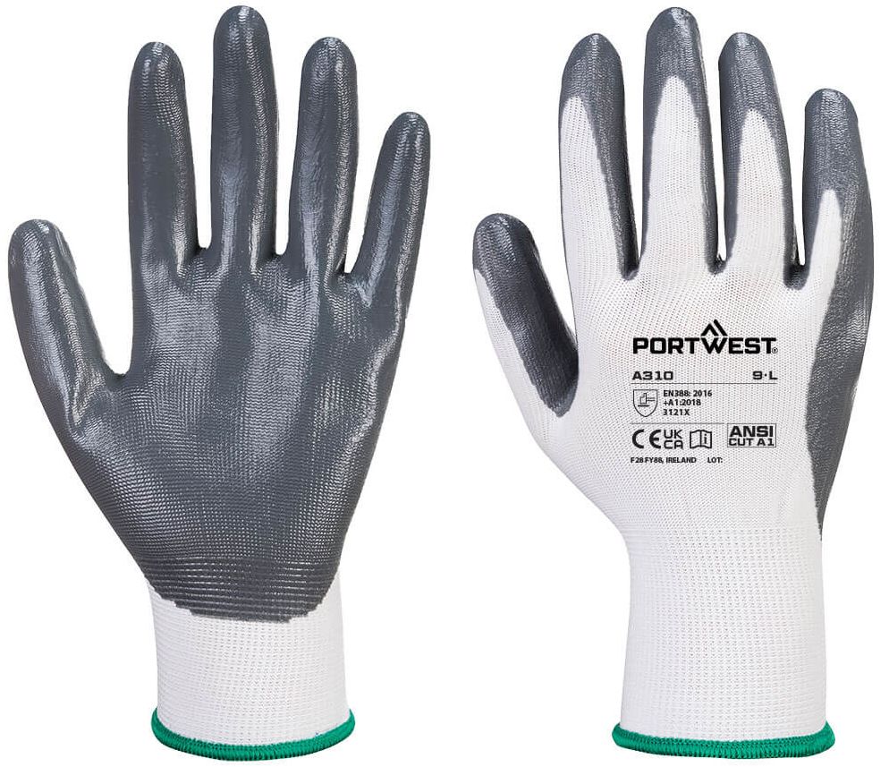 Portwest A360 - Senti - Flex Glove Grey, White Elastane, Polyester Work Gloves, Size M, Nitrile Foam Coating