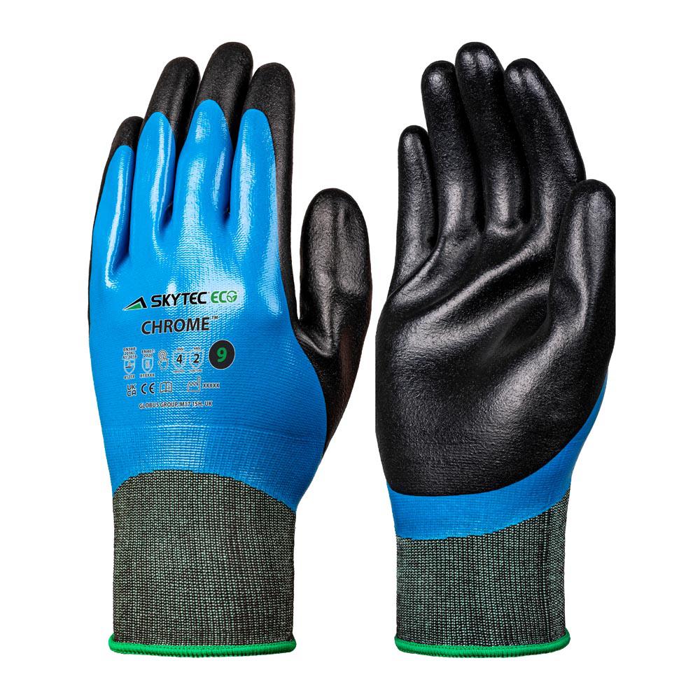 Skytec Eco Chrome Black, Blue Polyester Polyester Work Gloves, Size 10, Nitrile Foam Coating