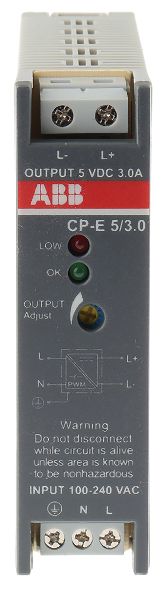 ABB CP-E Switched Mode DIN Rail Power Supply, 90 → 265 V ac / 120 → 370V dc ac, dc Input, 5V dc dc
