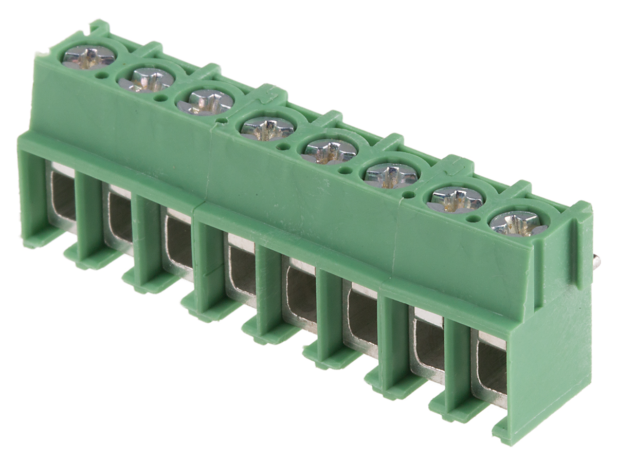 Phoenix Contact PT 2.5/ 8-5.0-V Series PCB Terminal Block, 5mm Pitch, Through Hole Mount, 1-Row, Screw Termination