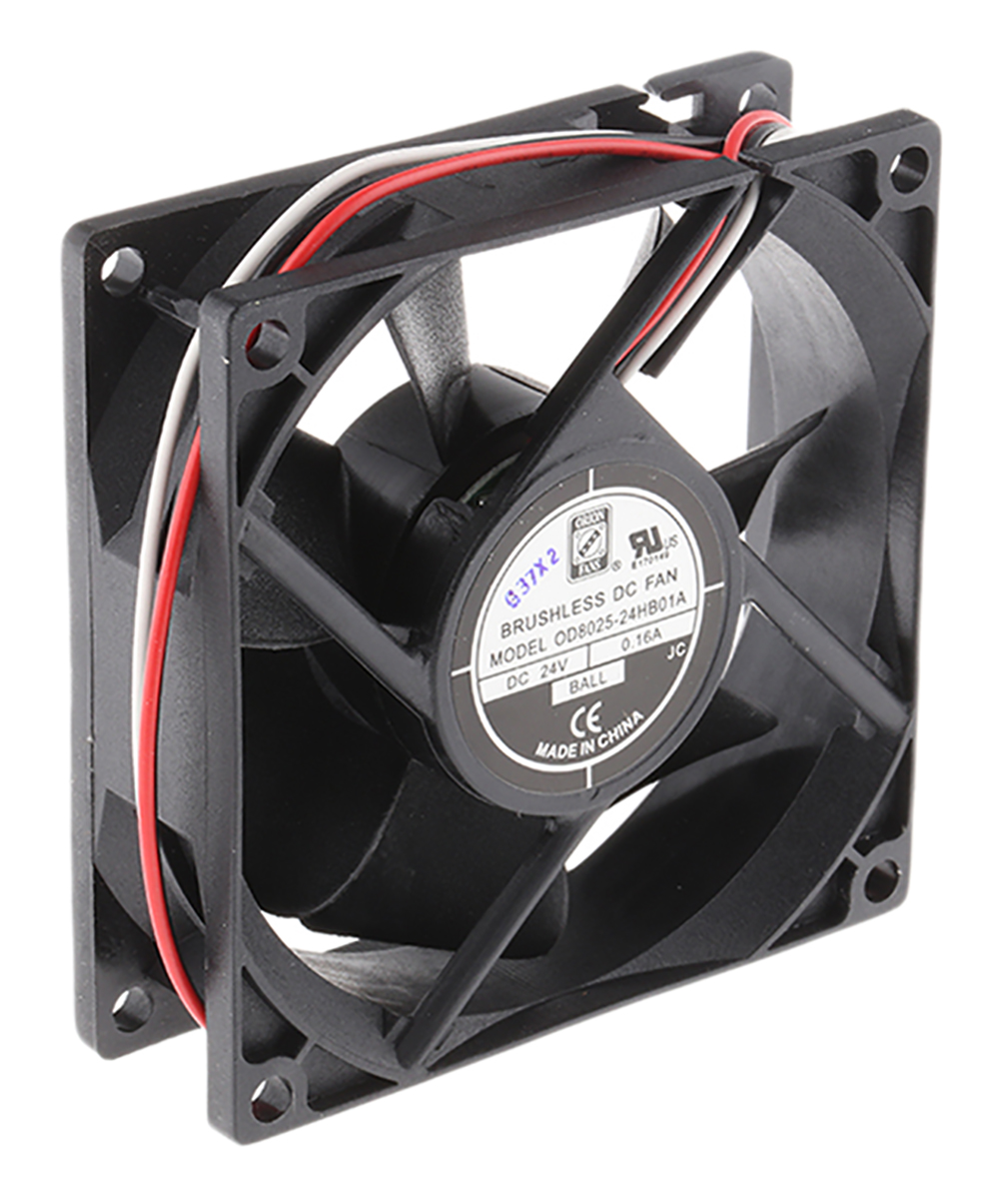 RS PRO Axial Fan, 24 V dc, DC Operation, 68m³/h, 2.41W, 100mA Max, 80 x 80 x 25mm