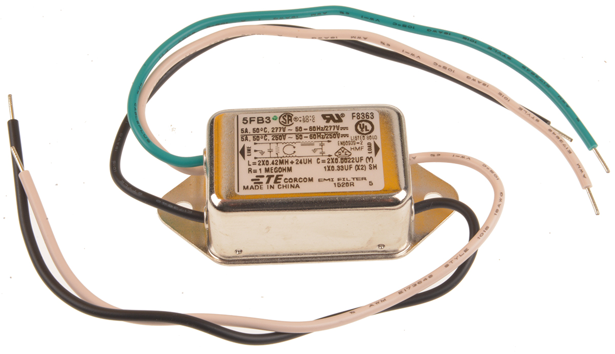 TE Connectivity, Corcom FB 5A 277 V ac/dc 50Hz, Panel Mount RFI Filter, Wire Lead, Single Phase