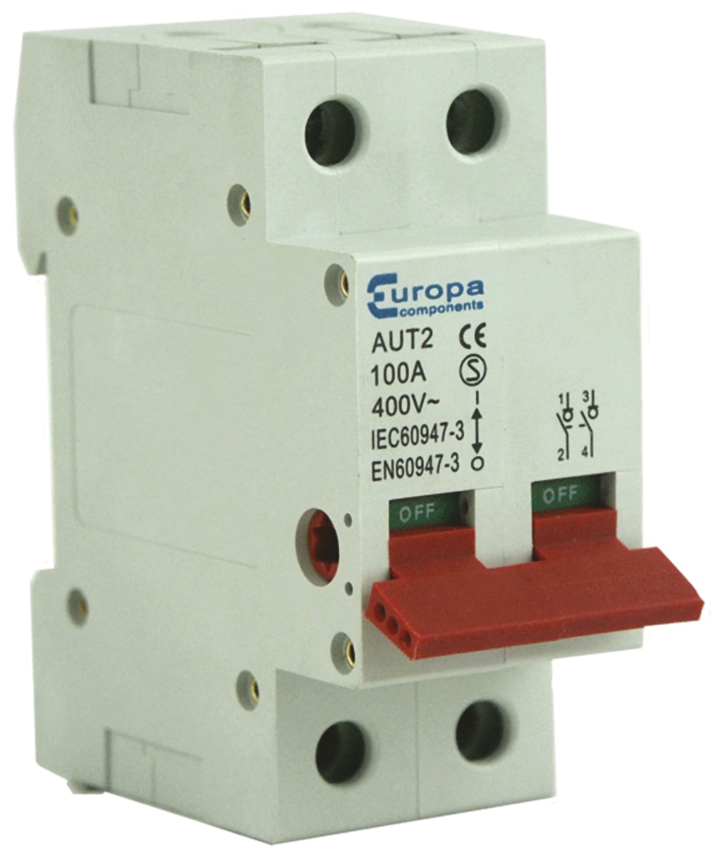 Europa 2P Pole Isolator Switch - 100A Maximum Current, IP20