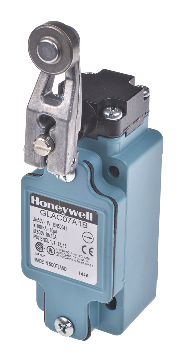 Honeywell GLA Series Roller Lever Limit Switch, NO/NC, IP67, SPDT, Die Cast Zinc Housing, 50V ac Max, 100mA Max