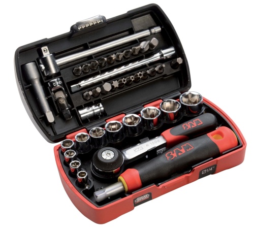 SAM 39-Piece Metric 1/4 in Standard Socket/Bit Set with Ratchet, 6 point; Hex Bit; Phillips Bit; Pozidriv Bit; Slotted